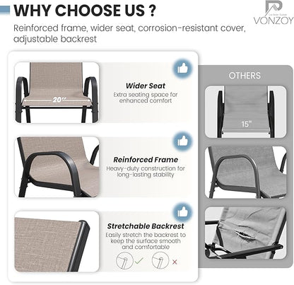 Patio Dining Chairs Set of 4, Stackable Dining Chairs High Back, Breathable Seat Fabric and Alloy Steel Frame for Backyard, Porch, Garden, Sunroom (Light Brown)