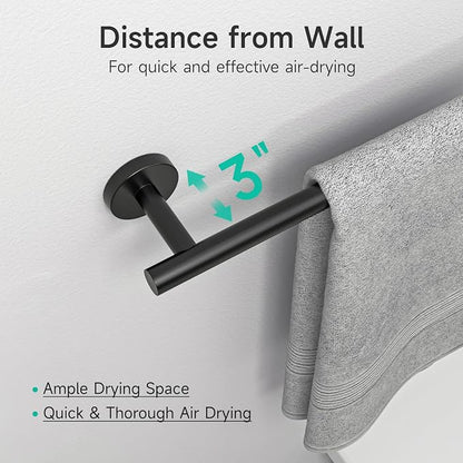 USHOWER Matte Black Bathroom Hardware Set, Modern 18-Inch Towel Bar Set Wall Mounted, Durable SUS304 Stainless Steel Bathroom Accessories Set, 8-Piece