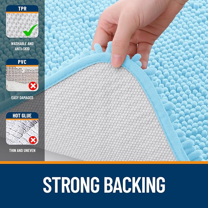 OLANLY Large Bathroom Rugs 47x32, Extra Soft Absorbent Chenille Bath Rugs, Rubber Backing Quick Dry, Machine Washable Bath Mats for Bathroom Floor, Tub and Shower, Home Decor Accessories, Sky Blue