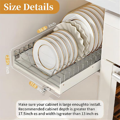 Pull Out Cabinet Organizer Fixed with Adhesive Nano Film, Slide Out Dish Drying Rack for Kitchen Cabinets, Pull Out Drawer for Kitchen Under Sink Organizer