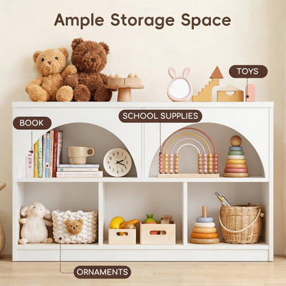 Fatmok 4 Pack Montessori Bookshelf, Modern Arched Wooden Toy Organizer, 5-Section Storage Shelf with Curved Edge, Decorative Furniture for Kids Room Play Area Nursery Kindergarten, White