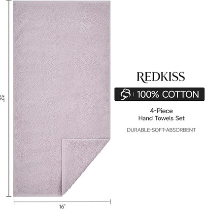 REDKISS 4-Pack Luxury Hand Towels, 16x32 Inch 450 GSM 100% Cotton, Super Soft
