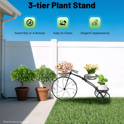 HCYHSLH Metal Bicycle Planter, 3 Tier Bicycle Flower Stand, 22 lbs Capacity Black Plant Pot Display Holder, 4.41lbs Indoor Outdoor Garden Patio Decor w/3 Flower Baskets, for Balconies