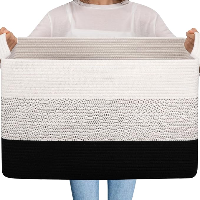 OIAHOMY Extra Large Blanket Basket, 95L Cotton Rope Woven Laundry Basket