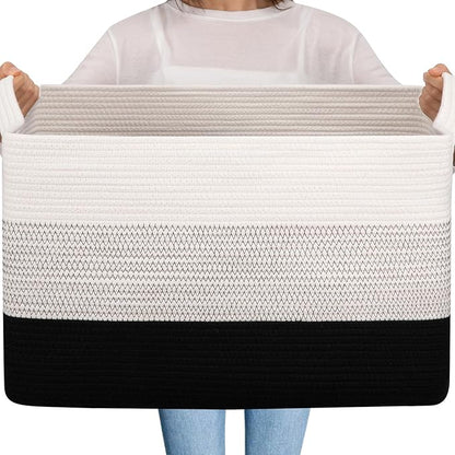 OIAHOMY Extra Large Blanket Basket, 95L Cotton Rope Woven Laundry Basket