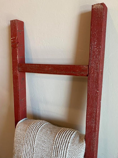 BARNWOODUSA Rustic Farmhouse Decorative Ladder - Our 47 inch Ladder can be Mounted Horizontally or Vertically and is Crafted from 100% Recycled and Reclaimed Wood No Assembly Required Rustic Red