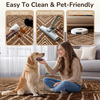 BESTSWEETIE Area Rug 4x6 Rug Machine Washable Non-Slip Low Pile Print Pattern Western Rug for Living Room Bedroom Entryway Tribal Series -Yellowbrown/Cream