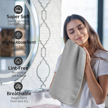 Microfiber Waffle Hand Towels, 4 Pieces, Fast Drying, Lint Free 430 GSM