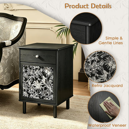 DAELIFKER Black Wood Mid-Century Modern Nightstand, Bedside Table with Drawer and Cabinet, Vintage Wooden Side Table with Storage for Bedroom Living Room, 16"x16"x24"