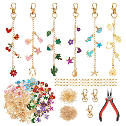 Pengxiaomei 401 Pcs Charms Jewelry Keychain Making Kits, Key Chains Women Cute Mothers Day Gifts Bag Charm Kit Including 150 Charms Keychains Making Supplies for DIY Crafting and Jewelry Gifts