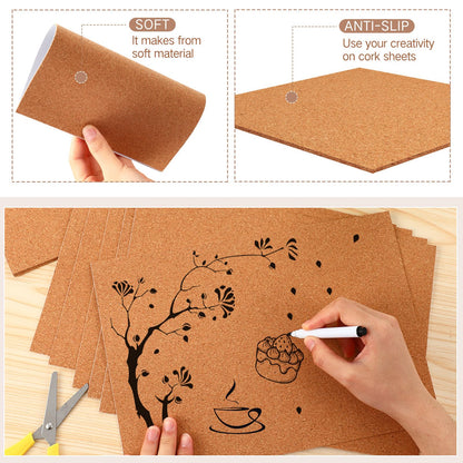 RattanView 16 Pcs Self Adhesive A4 Cork Sheets 8.3" x 11.8" Thick Rectangle Insulation Cork Backing Sheets for DIY Crafts Supplies, Wall Decoration (1 mm)