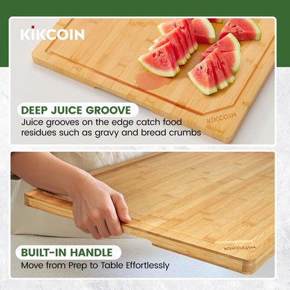 Kikcoin 30”×20” Bamboo Cutting Boards for Kitchen, Heavy Duty Wooden Cutting Boards, Healthy Extra Large Chopping Boards with Deep Juice Groove and Handle, Oversized Stove Top Cover, Natural