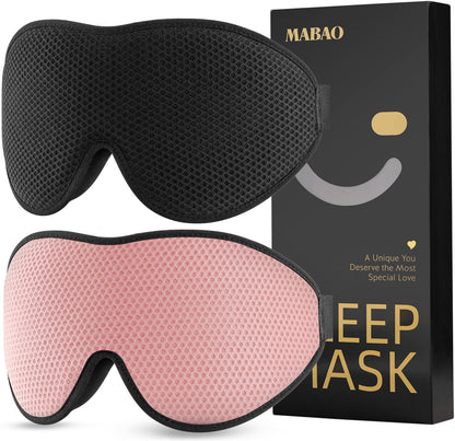 MABAO Sleep Mask for Side Sleeper, Eye Mask for Sleeping Women Men, 3D Contoured Cup No Eye Pressure 100% Light Blocking Sleeping Mask with Adjustable Strap Night Blindfold Flight, Travel, Nap, Black