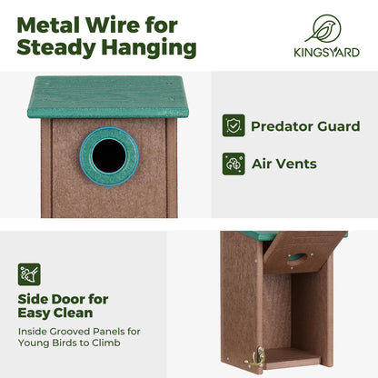Kingsyard Recycled Plastic Bird House for Outdoors - Weatherproof Wren Bird Nesting with Predator Guard & Air Vents, Green