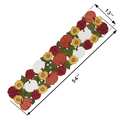 OWENIE Thanksgiving Table Runner, Pumpkin Fall Table Runner, Fall Decor for Home with Harvest Sunflowers Pumpkins, Cutwork Applique Embroidered Centerpieces, 13 Inch x 54 Inch, Orange