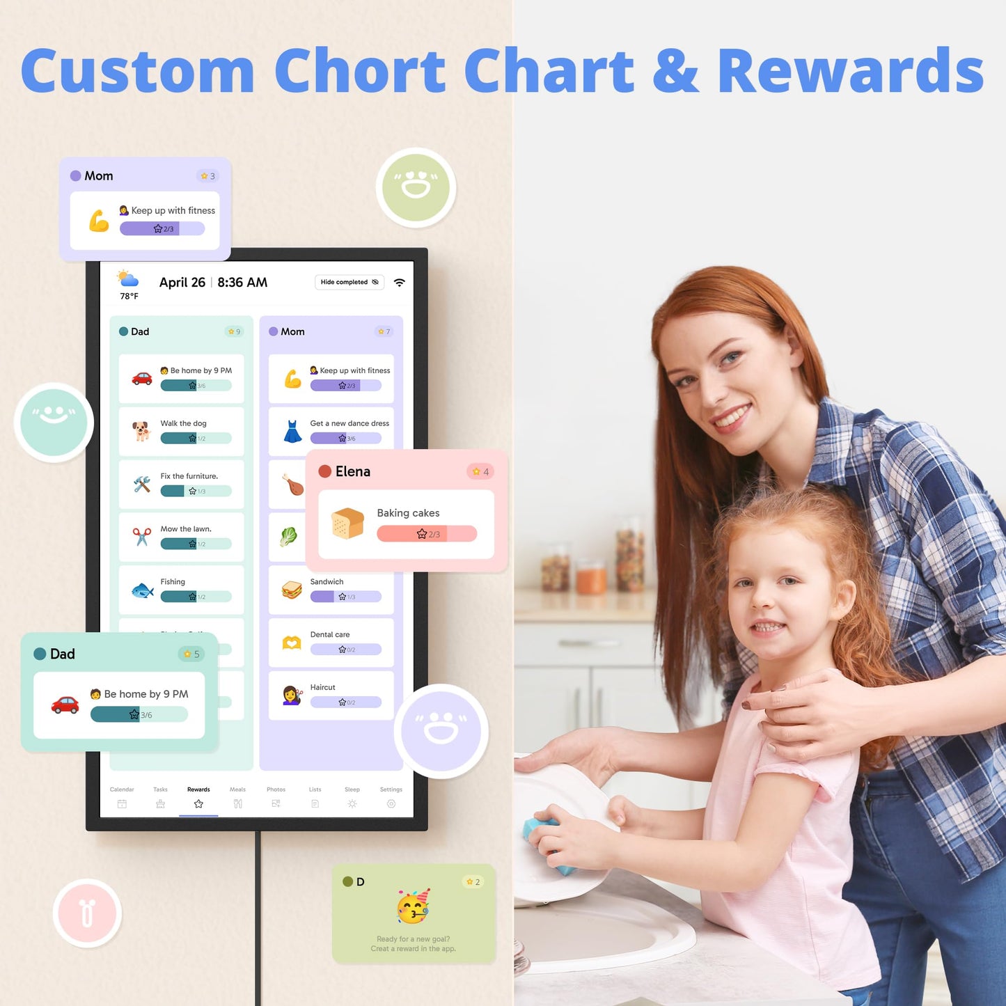 Digital Calendar 24 Inch Touch Screen, Electronic Wall Calendar Chore Chart for Family Monthly/Weekly Planner, Interactive Display Smart Calendar for Home Organization, Desk Mount Included - Black