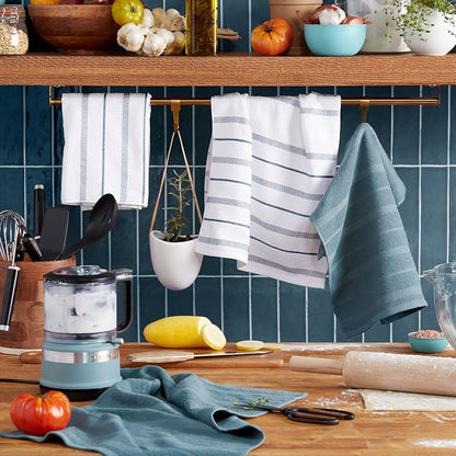 KitchenAid Albany Kitchen Towel 4-Pack Set, Fog Blue/White