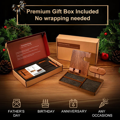 IKIKAKI Wood Nightstand Organizer for Men, Fathers Day Gift for Dad Husband, Birthday Anniversary Retirement Idea, Desk & Bedside EDC Tray for Key Wallet Watch