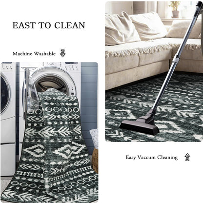 Lahome Boho Moroccan Kitchen Rug, Washable Black White 2x4 Entryway Rugs Non Slip with Rubber Backing, Low-Pile Soft Farmhouse Tribal Print Throw Rug Indoor Small Carpet for Bathroom Entry Varena