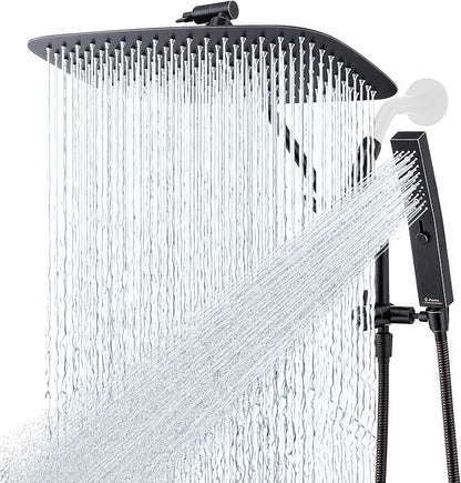 G-Promise All Metal 14 Inch Rain Shower Head with Massage Mode Handheld Spray Combo, 3-Way Diverter with Pause Setting, Full Body Coverage, Modern Bathroom Upgrade (Oil Rubbed Bronze)