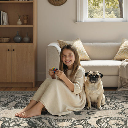 DCX Washable 2x6 Snake Runner Rug, Beige Gothic Rug for Living Room, Soft Low Pile Carpet, Kid & Pet Friendly with Rubber Back Non Slip, Stain Resistant Rug for Bedroom Dining Room Office