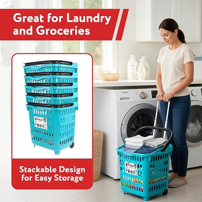 dbest products Bigger GoCart Grocery Cart Rolling Shopping Laundry Basket on