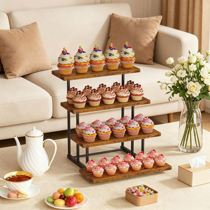 Emfogo Wooden Cupcake Display Stand, 4 Tier Rectangular Tiered Dessert Stands, Cupcake Display Risers for Vendor Booth Dessert Table Party Wood Serving Tray for Cup Cake Cookie Food (1 Pack)