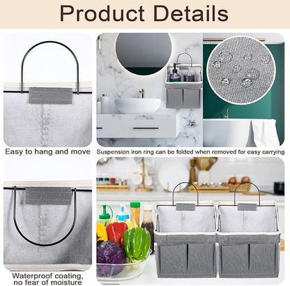3pcs Wall Hanging Organizer Bag, Linen Fabric Door Hanging Storage Basket
