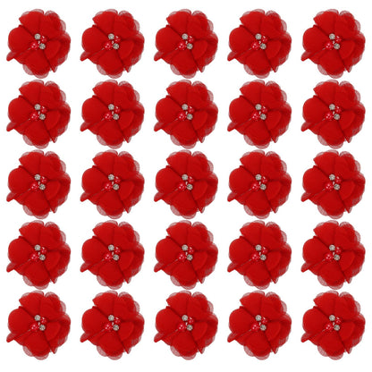PATIKIL 2" Chiffon Flowers, 30Pcs Fabric Flowers Sewing Appliques Embellishments with Rhinestone Pearl for DIY Crafts Wedding Headbands Party Decoration, Dark Red