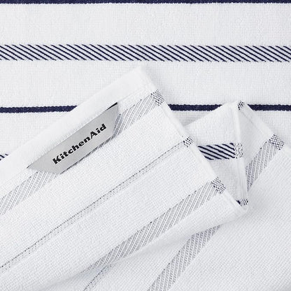 KitchenAid Albany Kitchen Towel 4-Pack Set, Cobalt Blue/White