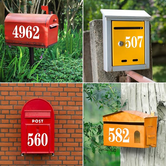 Kattykitty White Mailbox Numbers for outside, Vinyl Waterproof Mailbox Number Stickers, Address Numbers for House, House Numbers for Outside(4 inch, 5 sets)