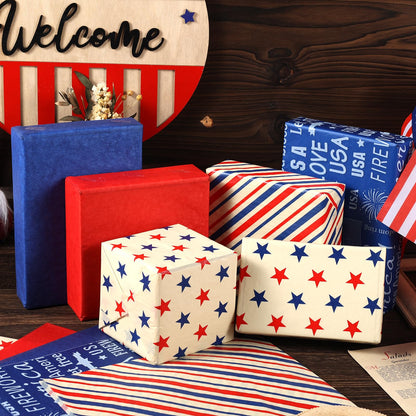 100 Sheet Retro Patriotic Tissue Paper, 5 Styles Stars Stripes Patterns Patriotic Art Tissue Paper for Veterans Day DIY Crafts 4th of July American National Day Party Supplies, 13.8 x 19.7‘’