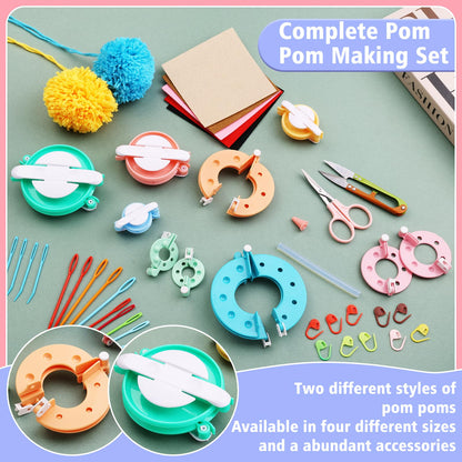 FTEVEN 41Pcs Pom Pom Maker, 8 Size Pompom Maker Kits with Warped Head Scissor and Instruction, Used for Fluff Ball Weave DIY Crochet Knitting, Pom Pom Maker for Yarn Knitting Craft Project