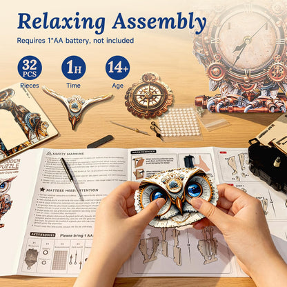 wudhank 3D Wooden Puzzle for Adults - Mechanical Owl Clock, Mechanical Wall Clock Kit with Pendulum, 3D Puzzles for Adults DIY Room Home Decor, Holiday Birthday Gift for Men Women