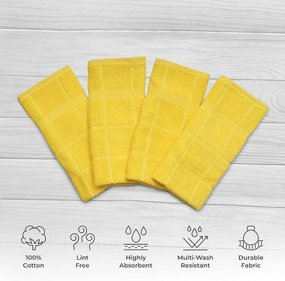 100% Cotton Terry Dish Towels, 4 Pack Plain, 16 x26 Inches, Super Soft and