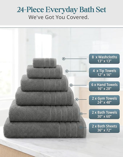 100% Cotton Bath Towels Set of 24 – 2 Bath Sheets, 2 Large Bath Towel, 2 Gym