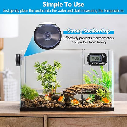 DaToo Aquarium Thermometer with Large LCD Display Fahrenheit/Celsius(℉/℃) Fish Tank Thermometer for Aquarium Reptile Terrarium Digital Water Thermometer with Suction Cup