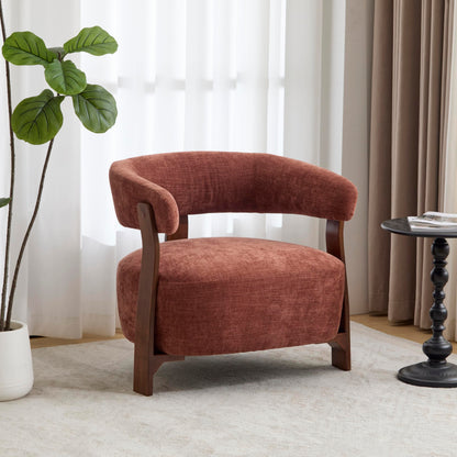 Christopher Knight Home Kled Upholstered Lounge Chair Indoor with Wooden Frame, Modern Accent Chair for Living Room, Comfy Reading Armchair with 3 Legs Design, Thick Cushions, Coral + Walnut