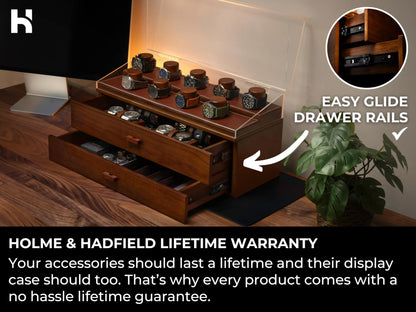 Premium 17 Slot Watch Box for Men - Extra Large Wooden Watch Display Case with Hinged Cover, Leather Lining & 2 Drawers - Watch Holder Organizer Stand - Handcrafted Luxury Father's Day Present for Men