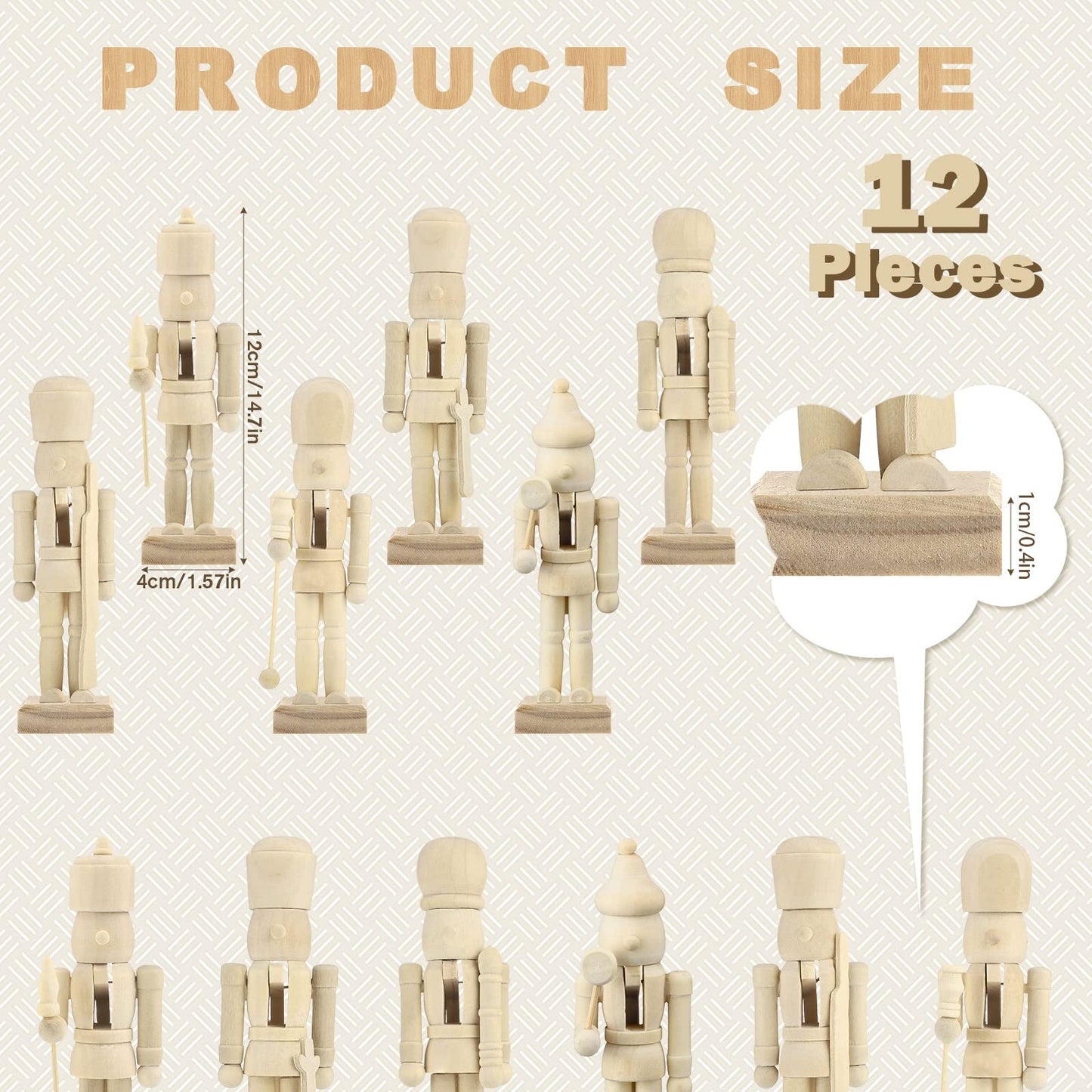 Sumind Christmas Unfinished Nutcracker Christmas Wooden Nutcrackers 5 Inch Xmas Craft Kit Box Paintable Nutcracker Figures for Adults Arts Project Ornaments Decoration(12 Pieces)