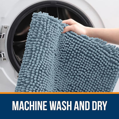 OLANLY Bathroom Runner Rugs 47x17, Soft Absorbent Chenille Bath Rugs, Rubber Backing Quick Dry, Machine Washable Long Bath Mats for Bathroom Floor, Tub and Shower, Home Decor Accessories, Airy Blue