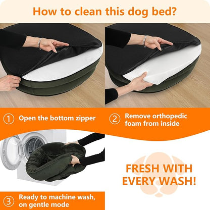 Dwanton Orthopedic Dog Bed for Large Dogs with Gel Memory Foam, Waterproof Dog Sofa, Washable Pet Bed with Four Sided Bolster Cushion, Removable Cover & Non-Slip Bottom, 38", Green