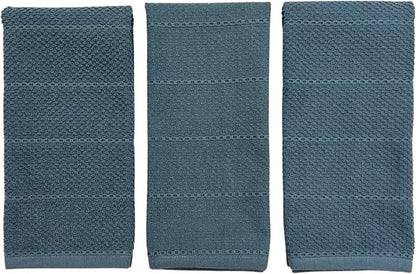 Serafina Home Teal Dark Blue Kitchen Dish Hand Towels 100% Cotton Cloth Soft