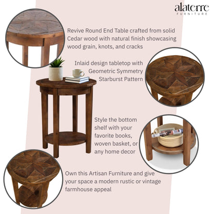 Alaterre Furniture Revive 20 Inch Round End Table with Bottom Shelf for Storage, and Unique Wood Characters - Modern Rustic Living Room Furniture