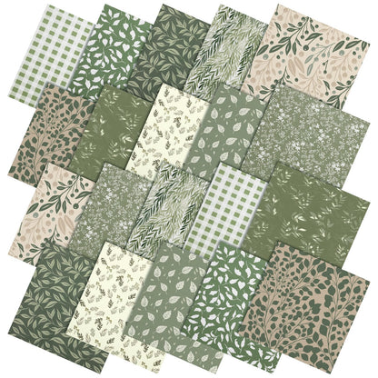 Hahafelt 10 Pcs Sage Green Quilting Fabric by The Yard 20 x 20 Inch Vintage Green Greenery Square Fabric Gingham Fat Quarters Bundle Material Precut Patchwork for Summer DIY Sewing Craft Supplies