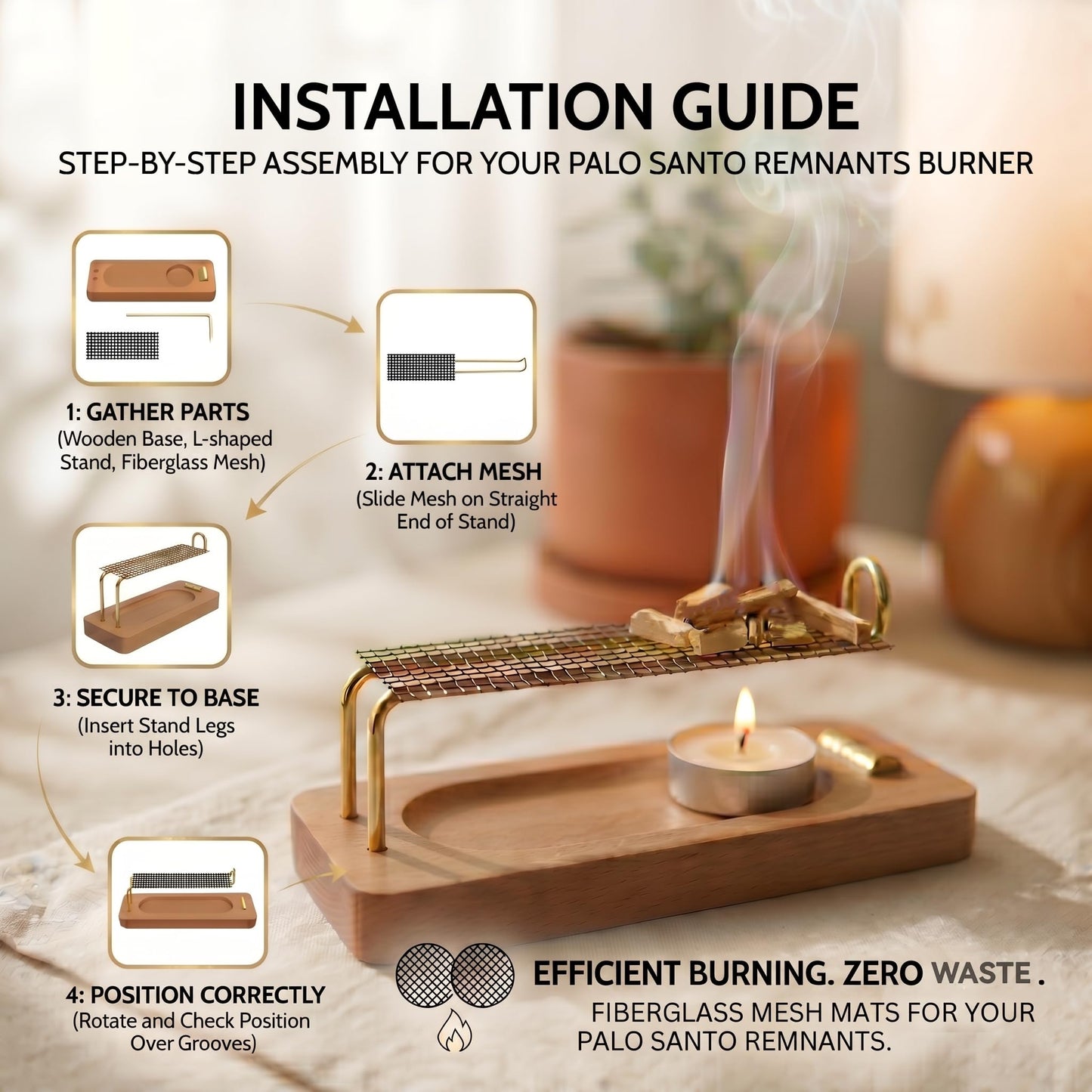 4 in 1 Incense Holder for Sticks, Palo Santo and Sage Holder, Wooden Incense Burner with Ash Catcher, 2 in 1 Incense and Candle Holder, Unique Incense Stick Holder for Yoga Meditation Decor