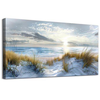Lapremoly Large Wall Art Canvas for Living Room, Bedroom, Office - Modern Ocean Beach Decor - Blue Sea Landscape Pictures Prints Artwork Home Mural 20"X40"