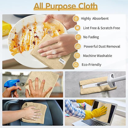 FIXSMITH Beige Microfiber Cleaning Cloth -Pack of 8, Highly Absorbent Cleaning