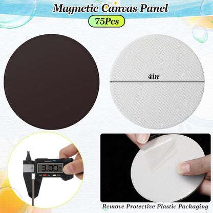 Nezyo 75 Pieces Magnetic Painting Canvas Panel Mini Canvas Boards Mini Canvases Tile Art for Painting Magnetic Fridge Locker Art Paints Crafts DIY Kit(Round,4 Inch)
