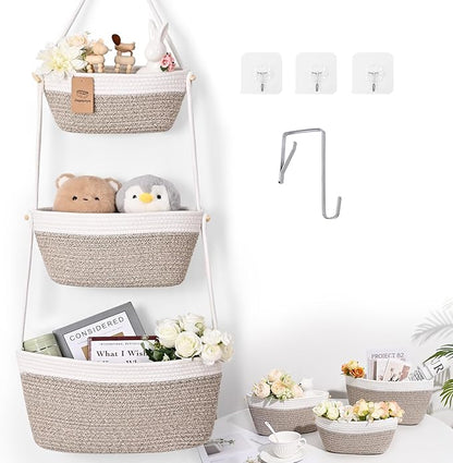 Hanging Storage Baskets, Over the Door Basket, Cotton Wall Baskets Storage